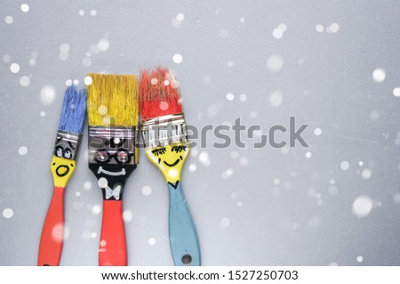 Funny christmas friends brushes over grey background