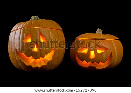 Halloween Pumpkins isolated on black background.