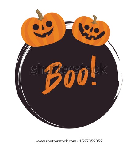 Halloween boo! sign with cute pumpkin.