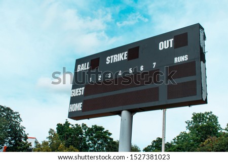 Scoreboard  Large-scale competition.  With the background of the sky and trees