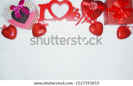 gift box hearts decor love valentine's day present on shiny background                               