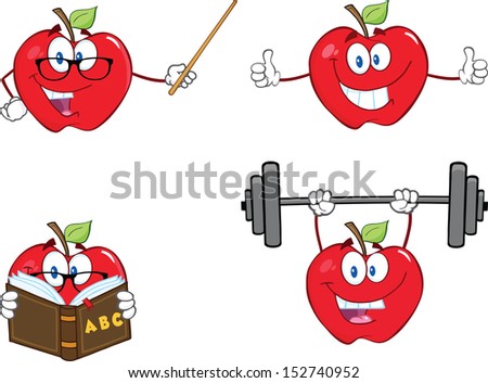 Apples Cartoon Mascot Characters. Set Vector Collection 10