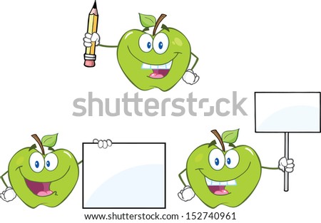 Apples Cartoon Mascot Characters. Set Vector Collection 6