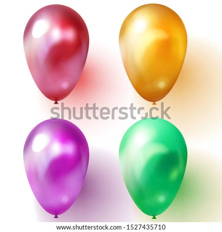 Green, purple or violet, gold and red balloon vector illustration on white background. Glossy realistic balloon for Birthday party.