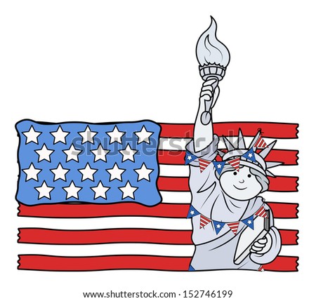 US Flag with decorative statue of liberty on Independence day
