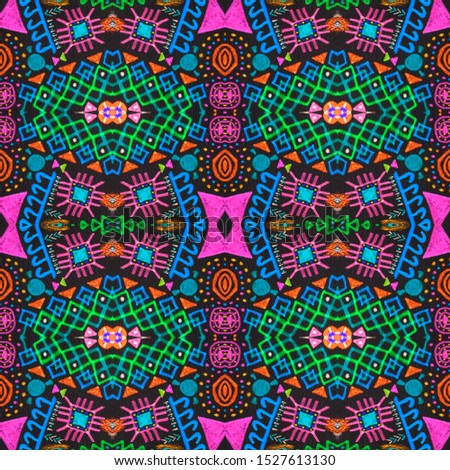 African art drawing. Seamless aztec pattern. Tribal vintage motif. Simple graphic texture. Fashion cherokee design. Graphic modern print. Black, cyan, pink, green, gold african art drawing.