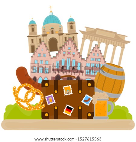 View of traditional german objects with famous buildings. Travel to Germany - Vector