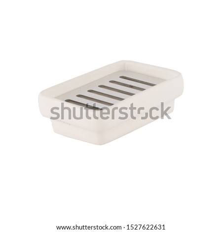 ceramic white soap dish, isolated  on perfect white background stock photography