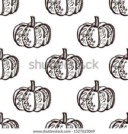 Autumn seamless pattern with handdrawn pumpkins on white background. Suitable for packaging, wrappers, fabric design.
