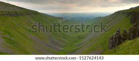 Looking down a Glacial Valley towards the Eden Valley in the North Pennines, Cumbria, England, United KIngdom.
