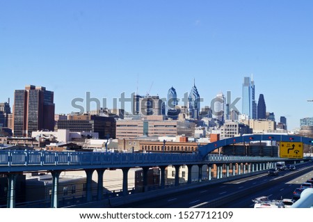 Early morning skyline of  Philadelphia from Ben Franklin Bridge