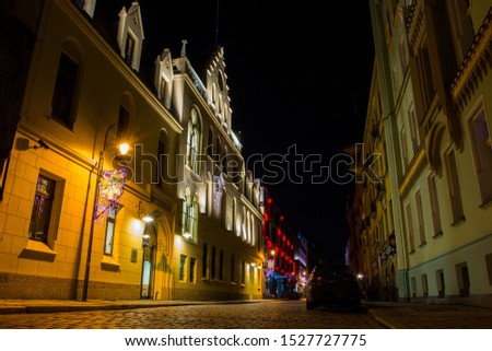 Night street  in old town of  Wroclaw. Poland