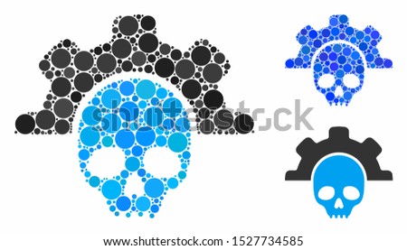 Dead tools mosaic of small circles in different sizes and color tinges, based on dead tools icon. Vector small circles are grouped into blue mosaic. Dotted dead tools icon in usual and blue versions.