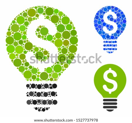 Business idea composition of round dots in various sizes and shades, based on business idea icon. Vector round dots are united into blue composition.