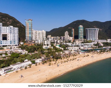 Aerial view of the famous Repulse bay in Hong Kong island on a sunny day.