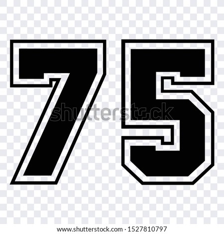 Silhouette stencil cut-out figures or print. sport athletic number 75 vector design
