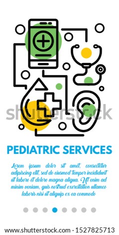 Pediatric services banner. Outline illustration of pediatric services vector banner for web design