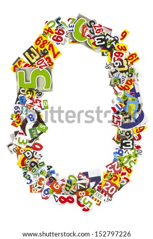 Number 0 isolated on a white background, Collage made of newspaper clipping 