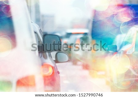 day traffic traffic jam in the city on the highway cars / transport concept, city traffic metropolis view landscape Royalty-Free Stock Photo #1527990746