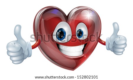 A happy heart mascot smiling and giving a thumbs up