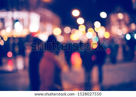 Blured, defocus light background. Motion blured people. Slow shutter speed. Bussie people on the street. People silhouette on the street. Belgrade, Serbia, Knez Mihajlova 