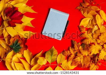 yellow and red leaves autumn background notepad notes postcard