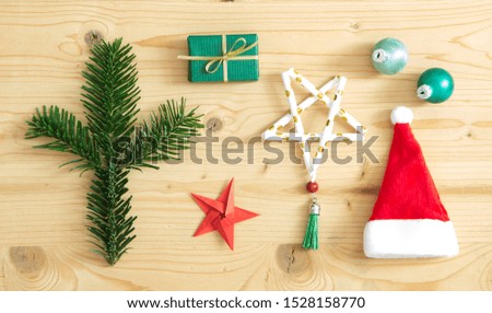 beautiful christmas flatlay on wooden background