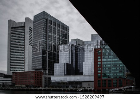 View of the Boston skyline from under a bridge