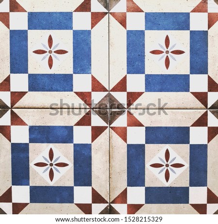 Ceramic tiles with geometric pattern for wall and floor design. Interior cover decoration. Concrete stone surface backgroung. 