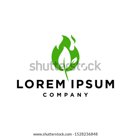 leaf nature plant logo on green fire flame icon vector illustration
