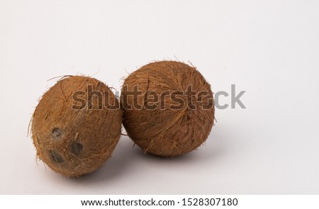 Coconut. Coconut isolated on white background. Full depth of field. Macro Photo food fruit coconut. Texture tropical fruit coconut nut. Image fruit coconuts.