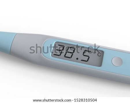 38.5 celsium temperature. Thermometer close up. 3d render