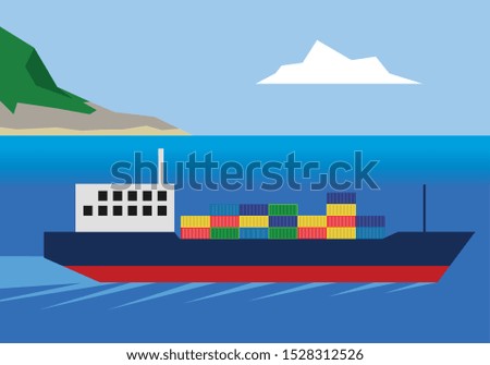 cargo ship, shipping containers, vector illustration