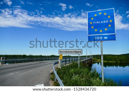 Finland Street Sign in Border between Sweden and Finland , digital image picture