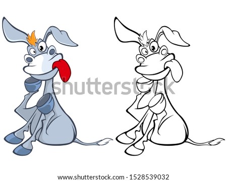 Vector Illustration of a Cute Cartoon Character Burro for you Design and Computer Game. Coloring Book Outline Set 