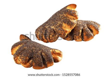 Pastry with poppy seeds, delicious cakes on a white background