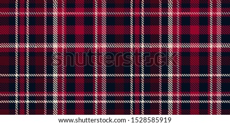 Plaid check pattern. Checkered fabric print in shades of Burgundy and red. Seamless vector texture.