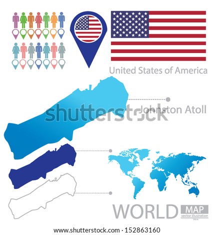 Johnston Atoll. United States of America. flag. World Map. vector Illustration.