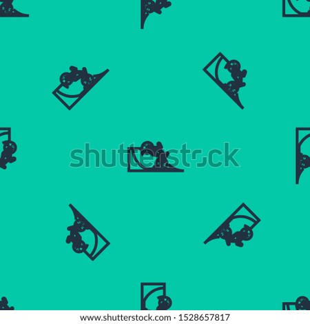Blue line Bicycle on street ramp icon isolated seamless pattern on green background. Skate park. Extreme sport. Sport equipment.  Vector Illustration