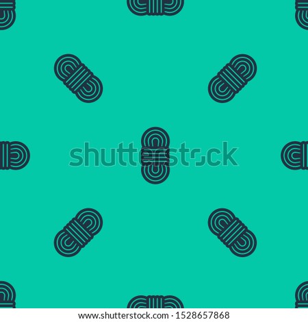 Blue line Climber rope icon isolated seamless pattern on green background. Extreme sport. Sport equipment.  Vector Illustration