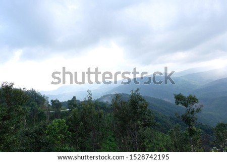 beautiful mountains view in green nature background