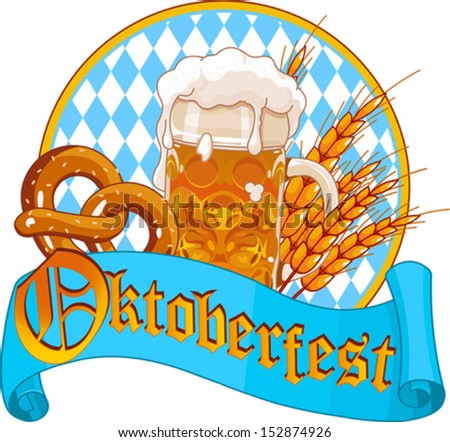 Round Oktoberfest Celebration design with beer, pretzel and wheat ears