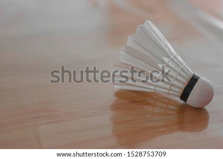 closeup image of a shuttlecock on a wooden background.