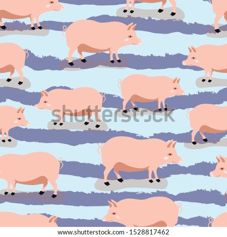 Pigs animals vector seamless patten. Concept for print, web design, cards, textile