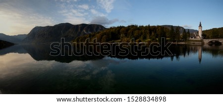 panoramic view of Bohinj lake, Slovenia
