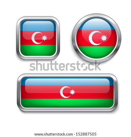 Azerbaijan flag glass buttons, raster version
