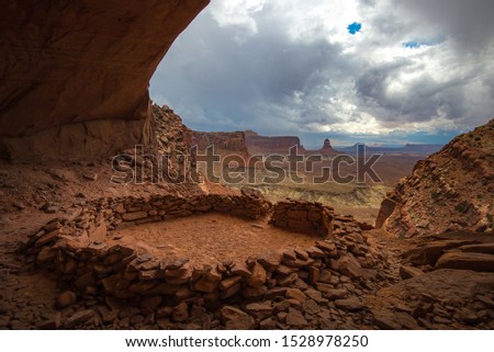 The Ancient of Utah, False Kiva Ruins - Canyonlands is a human-made stone circle created by the Anasazi. While located in a naturally occurring cave Royalty-Free Stock Photo #1528978250