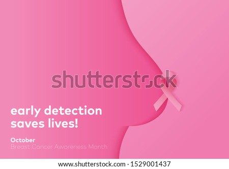 October Cancer Awareness Month Paper Cut Illustration with Woman Breast and Pink Ribbon. Illustration with Quote Early Detection Saves Lives Royalty-Free Stock Photo #1529001437