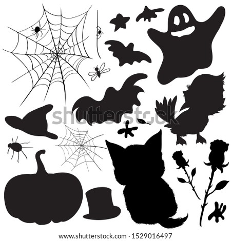 Set Halloween black things isolated on white background. Special for your interesting design. Vector illustration.