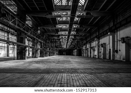 Industrial interior of an old factory building Royalty-Free Stock Photo #152917313